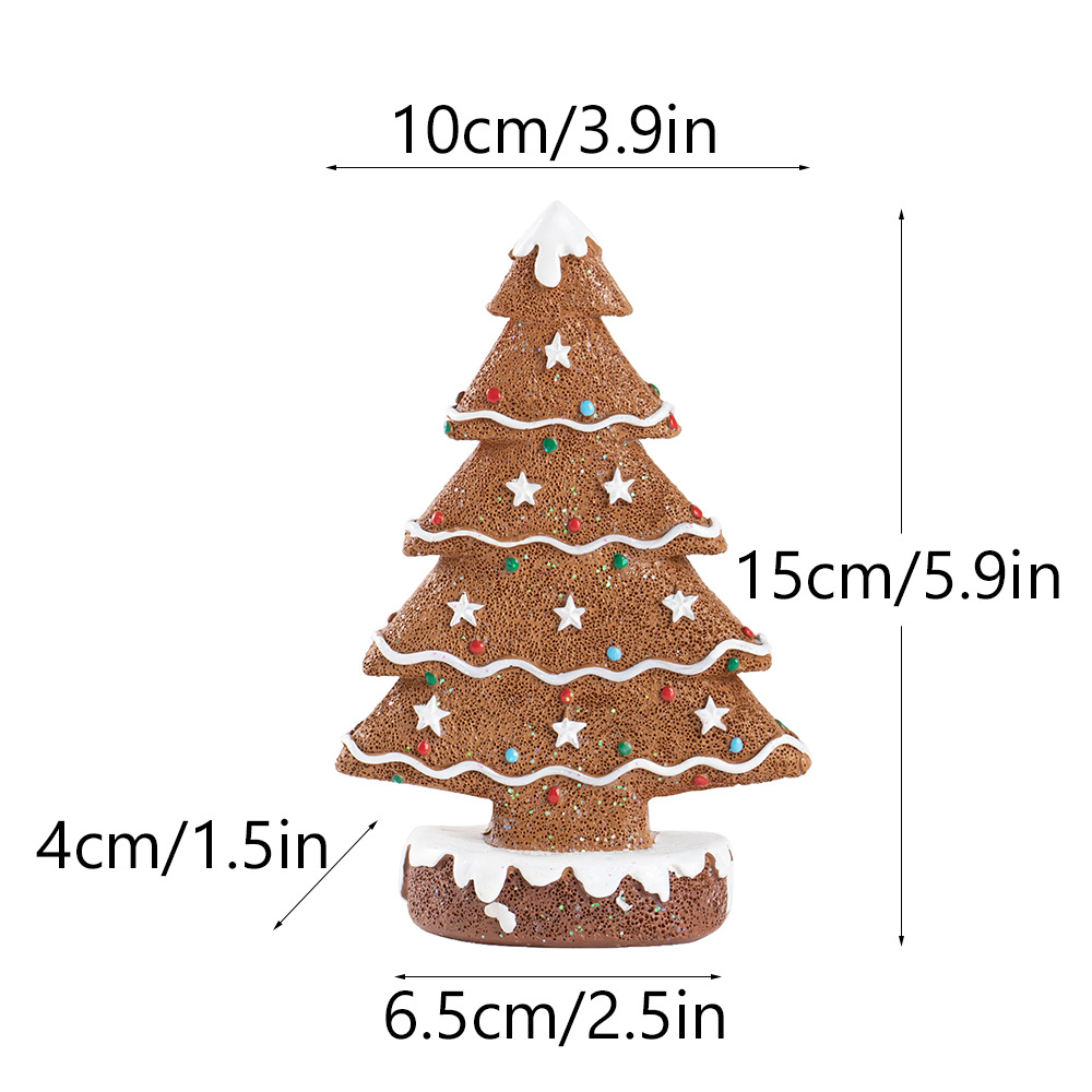 V888-ELOSUNG27678-202505151812-00 Brown Charming Gingerbread Christmas Tree Figurine - Festive Resin Holiday Table Decor Ornament - Image 1
