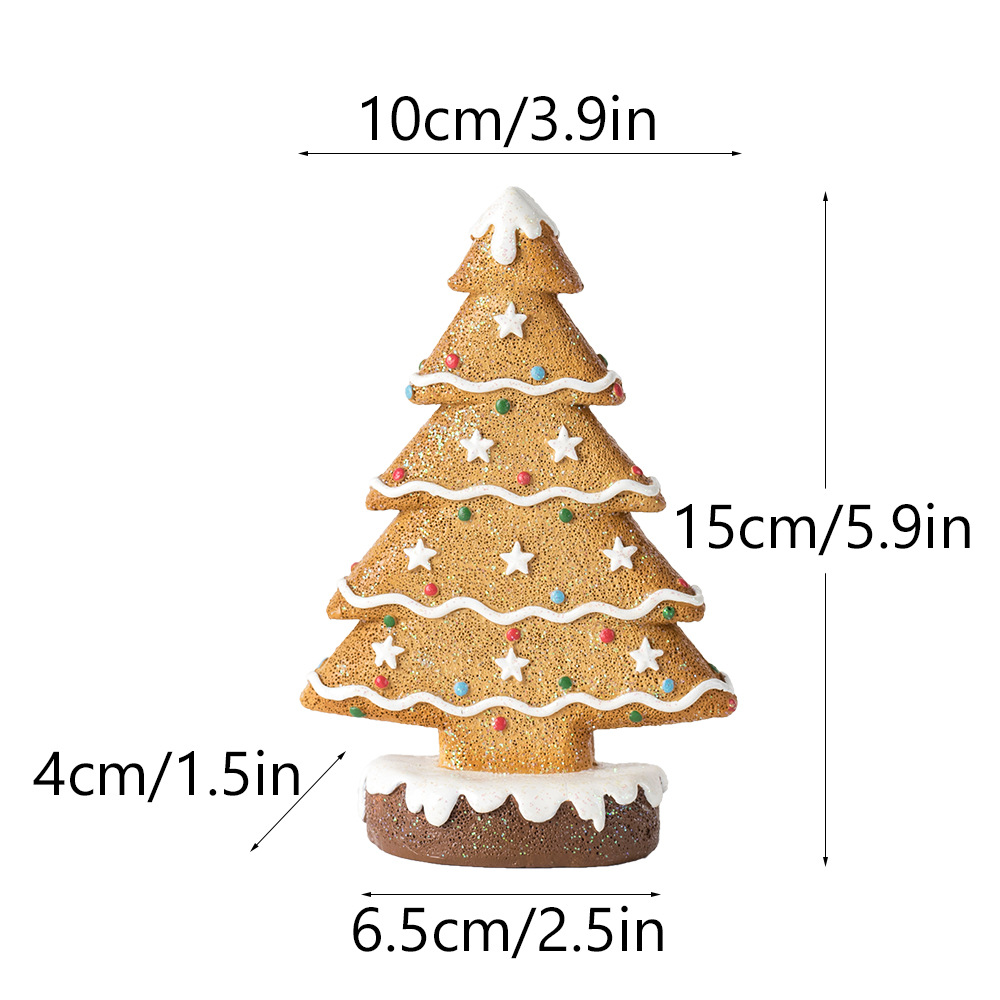 V888-ELOSUNG27679-202505151812-00 Yellow Charming Gingerbread Christmas Tree Figurine - Festive Resin Holiday Table Decor Ornament - Image 1