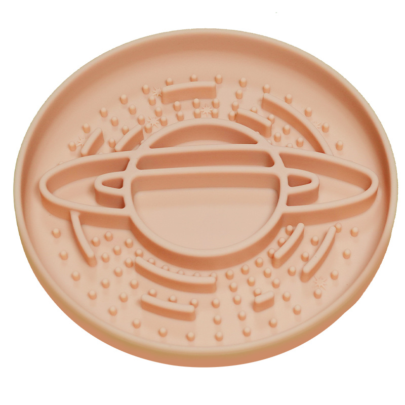 V888-ELOSUNG27689-202505151615-00 Apricot Silicone Planet Slow Feeder Dog Bowl - 2-in-1 Anti-Choke Lick Mat for Healthy Eating & Fun - Image 1