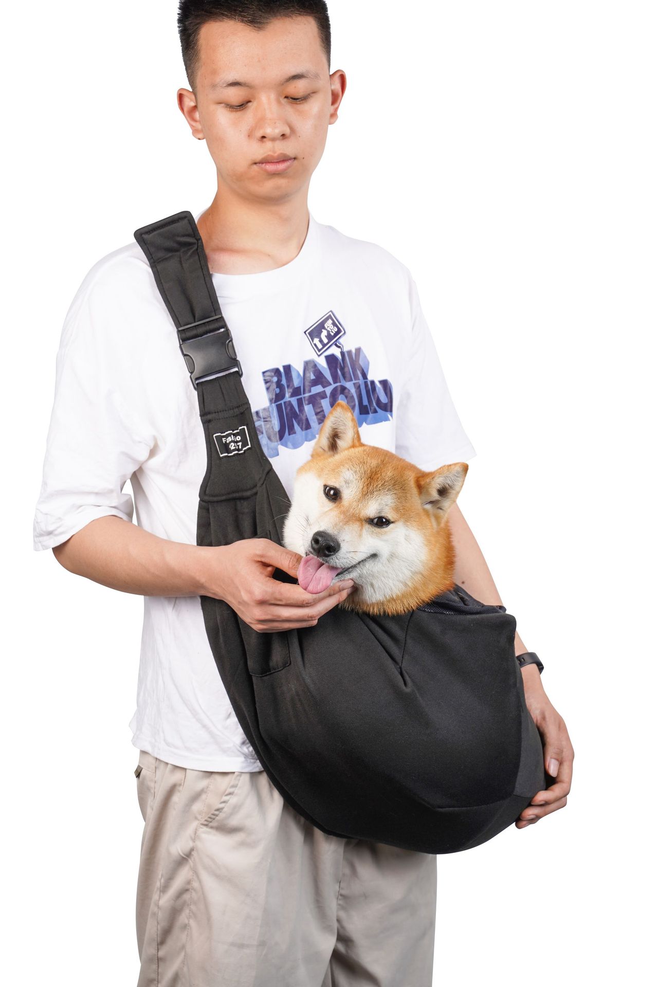 V888-ELOSUNG27756-202505191232-00 Black Breathable Pet Sling Carrier for Small Dogs & Cats - Adjustable Hands-Free Travel Pouch with Safety Leash & Pocket - Image 1