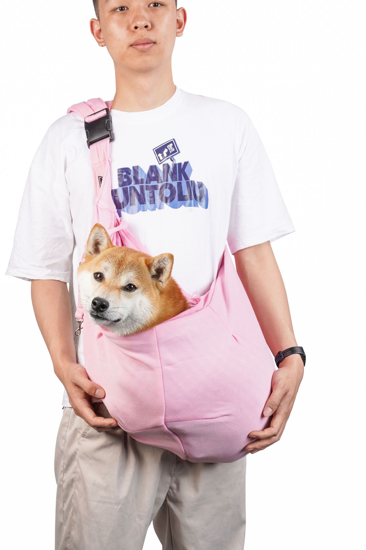 V888-ELOSUNG27757-202505191232-00 Pink Breathable Pet Sling Carrier for Small Dogs & Cats - Adjustable Hands-Free Travel Pouch with Safety Leash & Pocket - Image 1