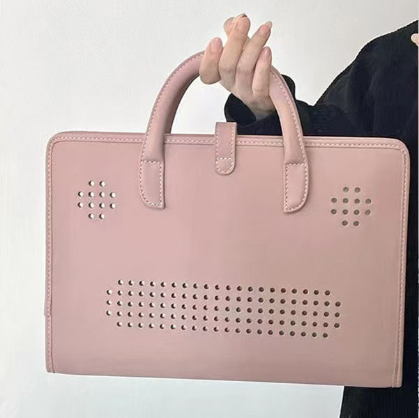 V888-ELOSUNG27825-202505191325-00 Chic Pink 14-Inch Laptop Handbag - PU Leather Sleeve with Carry Handles & Cooling Vents - Image 1