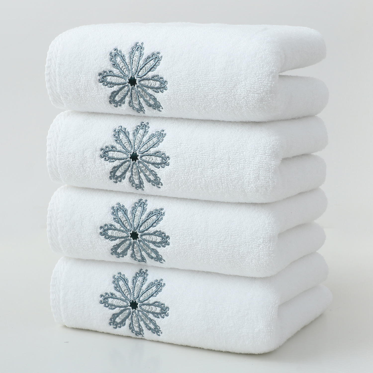 V888-ELOSUNG27931-202505231254-00 White 4-Pack Elegant Green Floral Embroidered Cotton Hand Towels - Ultra Soft & Absorbent - Image 1