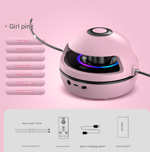 V888-ELOSUNG28004-202504221135-00 Pink Smart Electric Jump Rope Machine with Bluetooth Music, Remote Control & LED Lights - Image 1