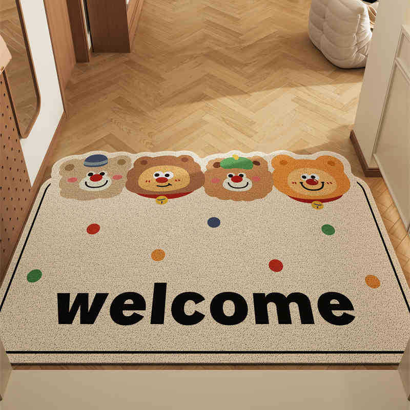 V888-ELOSUNG28009-202504281427-00 Healing Bear Set of 2 Cartoon PVC Coil Entrance Mats - Non-Slip Dirt Trapping Door Mats (50x80cm) - Image 1