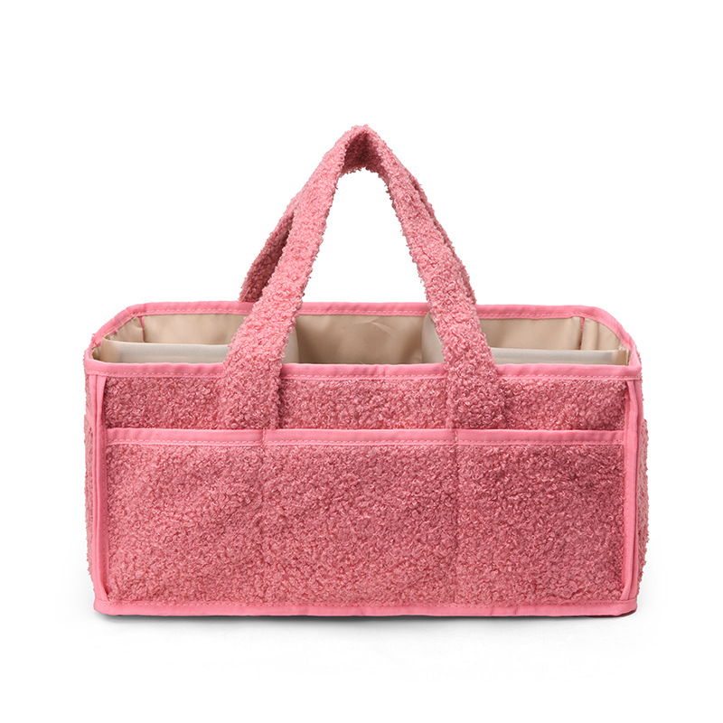 V888-ELOSUNG28050-202504281235-00 Pink Large Plush Nappy Caddy Organizer - Portable Diaper Storage Bin & Nursery Tote Bag - Image 1
