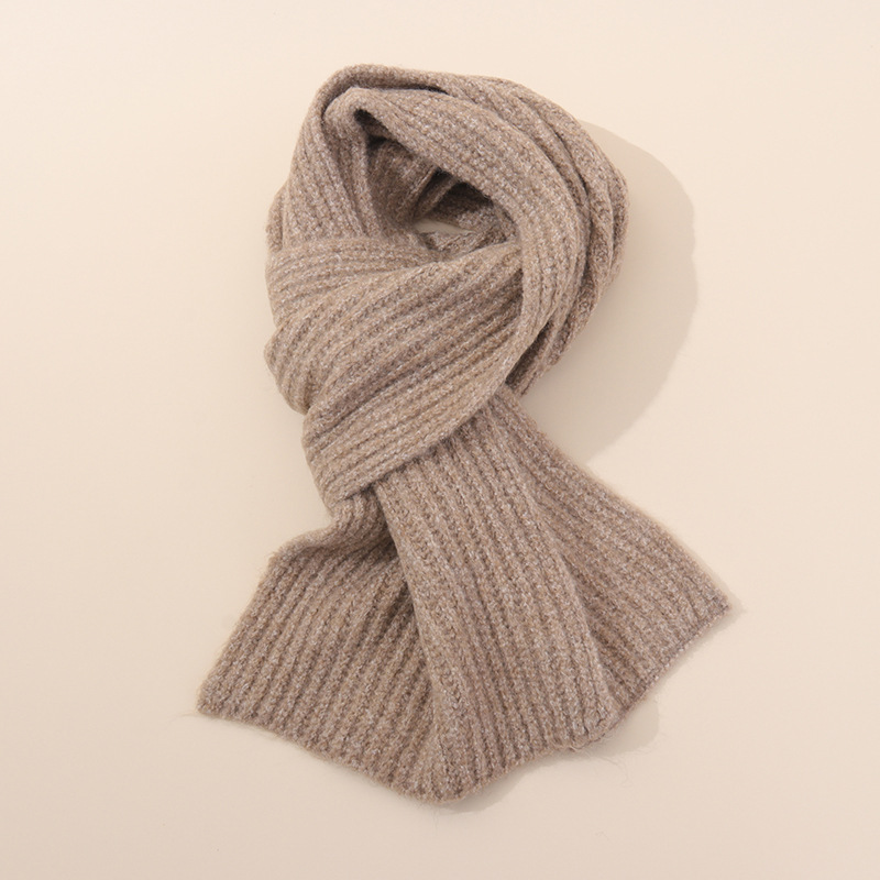 V888-ELOSUNG28052-202504281236-00 Khaki Soft Ribbed Knit Winter Scarf - Cozy Warm Wool Blend Neck Wrap (160x25cm) - Image 1