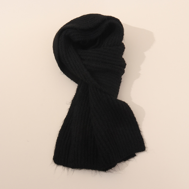 V888-ELOSUNG28055-202504281237-00 Black Soft Ribbed Knit Winter Scarf - Cozy Warm Wool Blend Neck Wrap (160x25cm) - Image 1