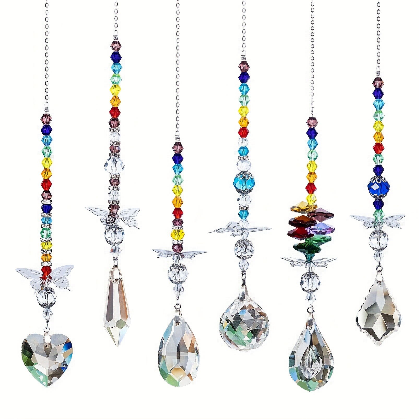 V888-ELOSUNG28094-202504281352-00 Set of 6 Crystal Suncatcher Hanging Ornaments - Butterfly Star Moon Prism Window Decor - Image 1