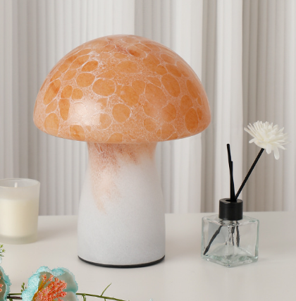 V888-ELOSUNG28097-202504281405-00 Speckled Orange Retro Swirl Glass Mushroom Table Lamp - LED Bedside Night Light - Image 1