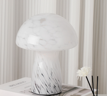 V888-ELOSUNG28099-202504281406-00 Speckled White Retro Swirl Glass Mushroom Table Lamp - LED Bedside Night Light - Image 1