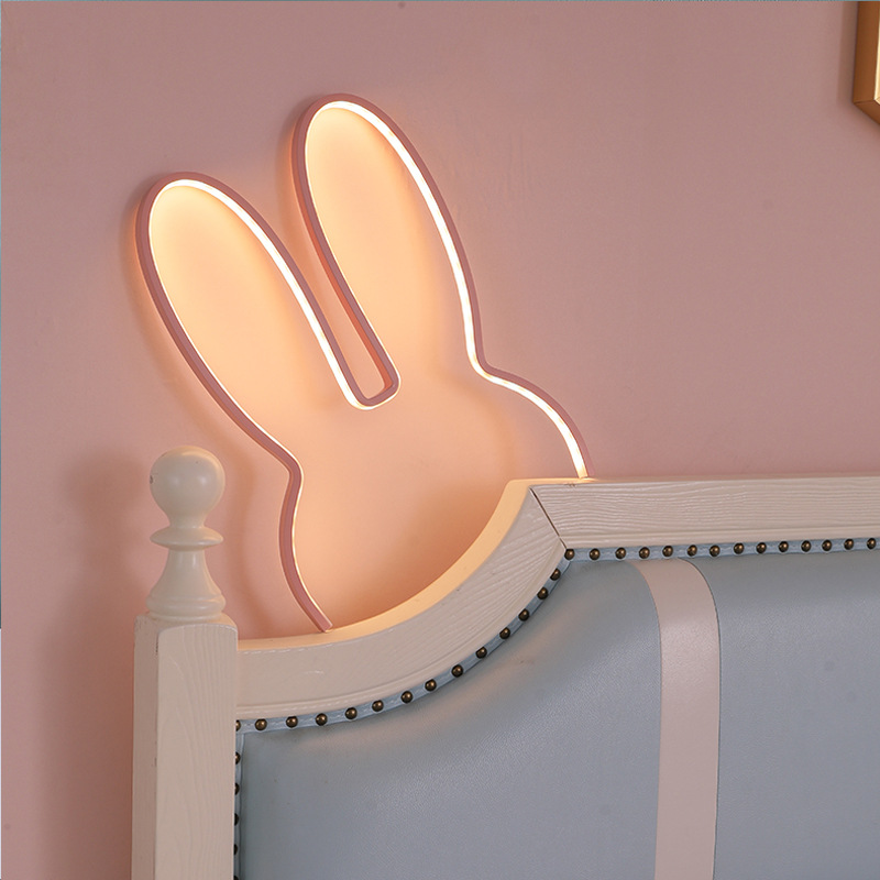 V888-ELOSUNG28104-202504281413-00 Pink 40x30cm Adorable Bunny LED Wall Night Light - USB Powered Warm White Lamp for Kids Room Decor - Image 1