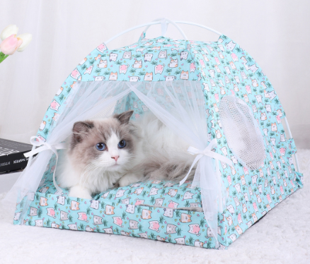 V888-ELOSUNG28225-202504301610-00 M 40*40CM 10 Catties Within The Pet Blue Cat Cooling Summer Pet Tent - Portable Foldable Breathable Outdoor Cat House Shelter - Image 1