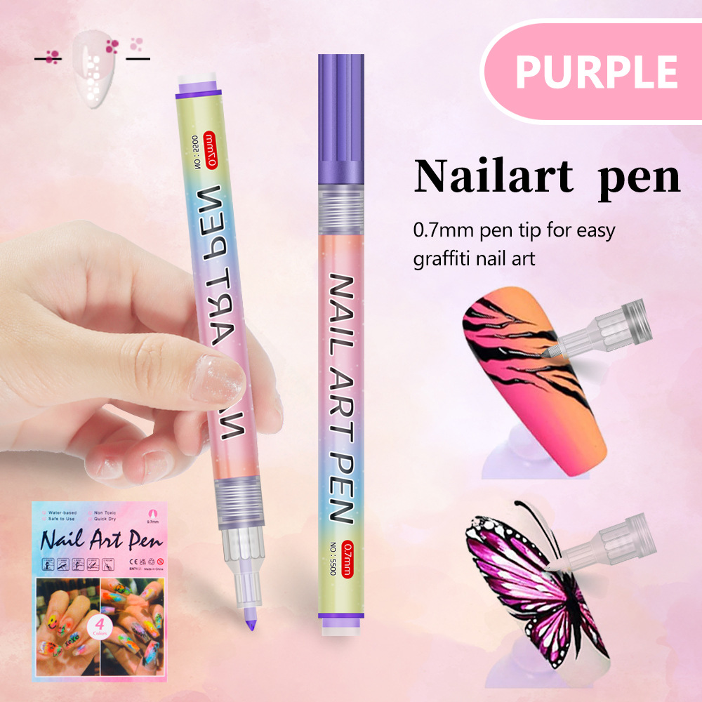 Purple 0.7mm Nail Art Doodle Pen 12 Sticks- Single Color Acrylic Marker for Nail Design, No-Bake