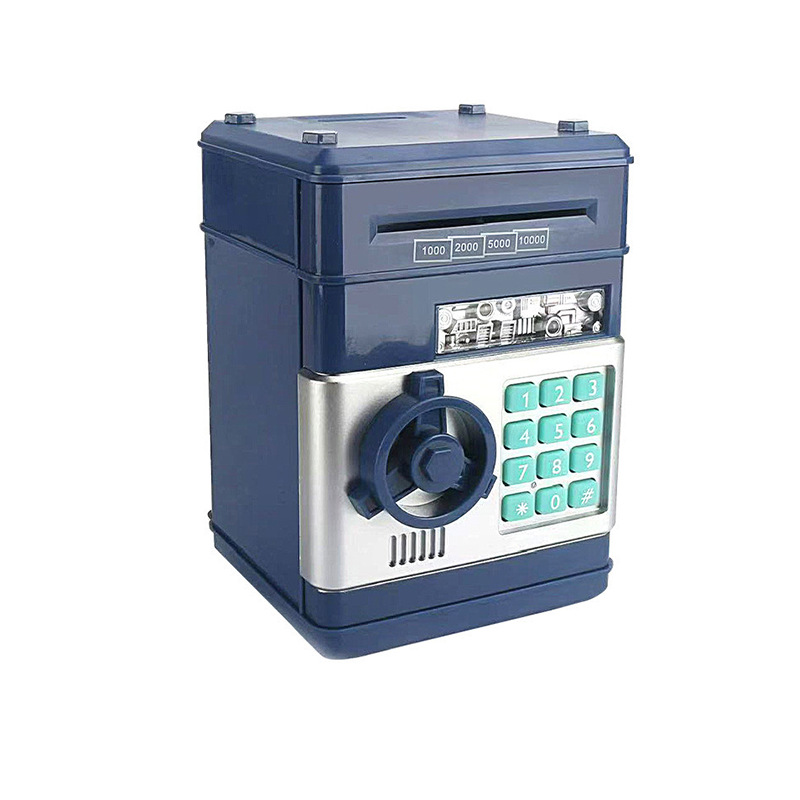 V888-ELOSUNG28468-202505131835-00 Dark Blue Children's Mini Safe Piggy Bank with Fingerprint and Password Lock - Image 1