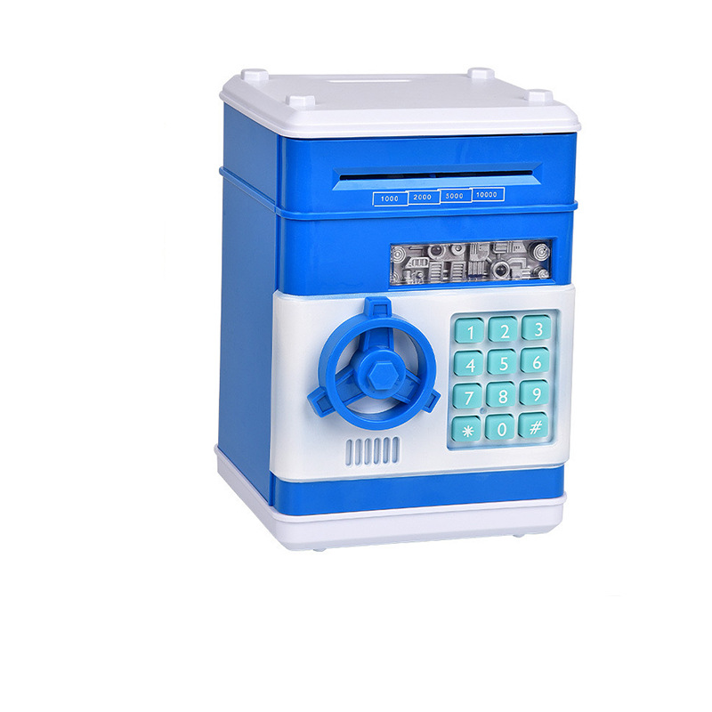 V888-ELOSUNG28469-202505131835-00 Blue Children's Mini Safe Piggy Bank with Fingerprint and Password Lock - Image 1