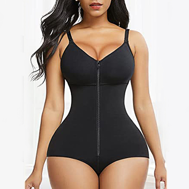 V888-ELOSUNG28524-202505131915-00 6XL Black Women's Seamless Body-Shaping Onesie with Zipper - Abdomen Slimming and Hip Lifting - Image 1