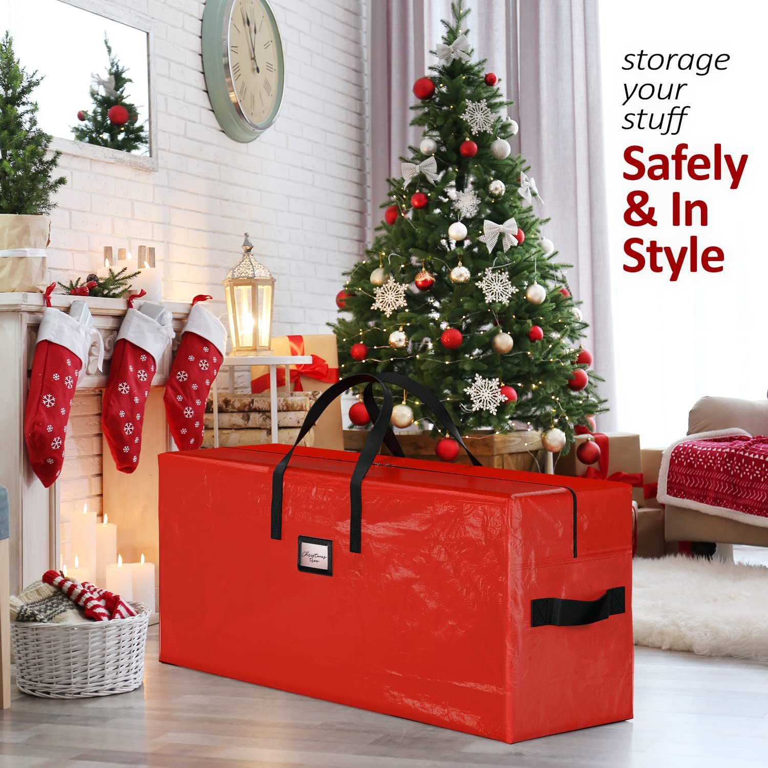 V888-ELOSUNG28530-202505131926-00 Red 135*34*68CM Durable Dustproof Christmas Tree Storage Bag - Image 1