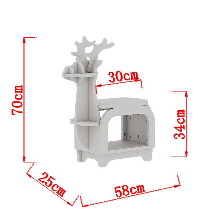 V888-ELOSUNG28533-202505131930-00 White Small Creative Reindeer-Shaped Solid Wood Bookshelf for Kids - Image 1