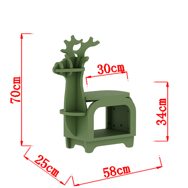 V888-ELOSUNG28553-202505151630-00 Green Small Creative Reindeer-Shaped Solid Wood Bookshelf for Kids - Image 1