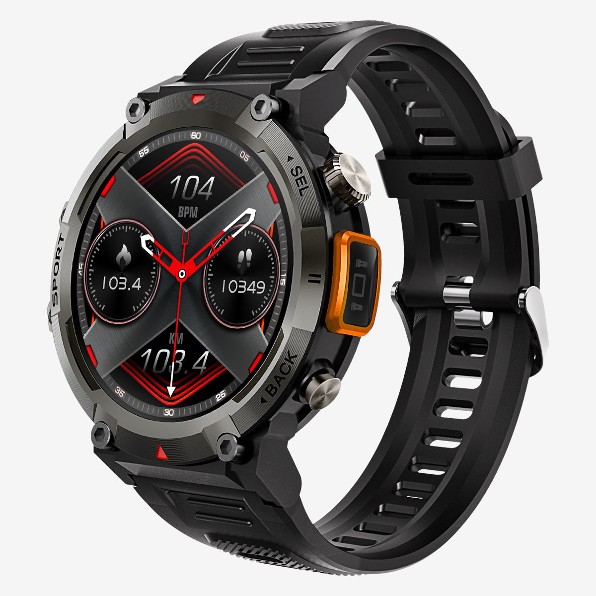 V888-ELOSUNG28595-202505151807-00 Black-orange Outdoor Smartwatch with 1.45-Inch HD Round Screen and Flashlight - Image 1