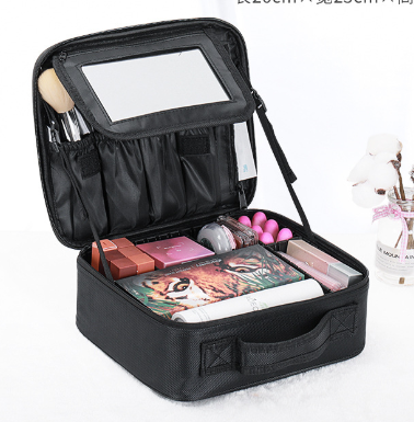 V888-ELOSUNG28678-202505191346-00 Black Oxford Fabric Makeup Case with Mirror and Partitions - All-in-One Tool Box - Image 1