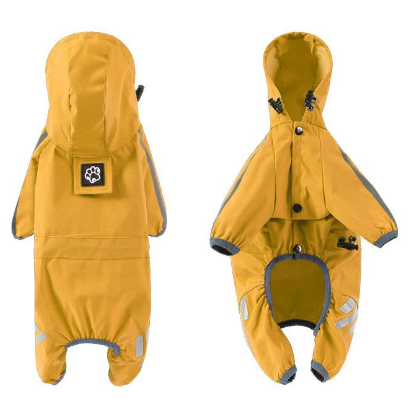 V888-ELOSUNG28749-202505231336-00 M Bright Yellow And Gray Trim Waterproof Four-Legged Dog Raincoat with Leash Hole for Small Breeds - Image 1