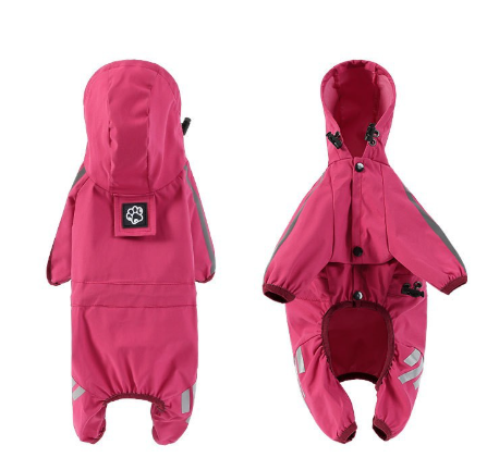 V888-ELOSUNG28816-202505231241-00 XL Pink And Gray Trim Waterproof Four-Legged Dog Raincoat with Leash Hole for Small Breeds - Image 1