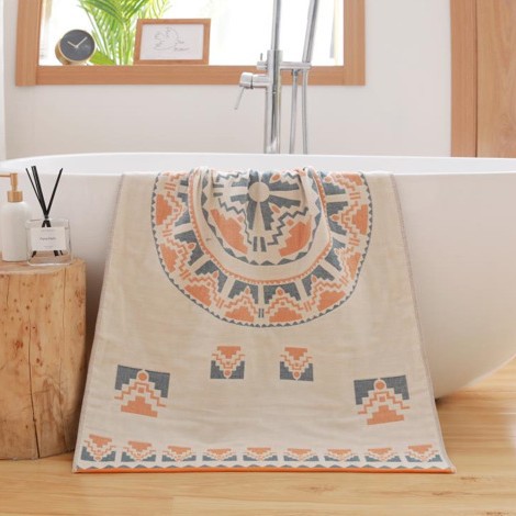 V888-ELOSUNG29164-202505231307-00 Premium Cartoon Animal Print Gauze Bath Towel - 70x140cm, Soft, Absorbent(Big round flower 70*140) - Image 1