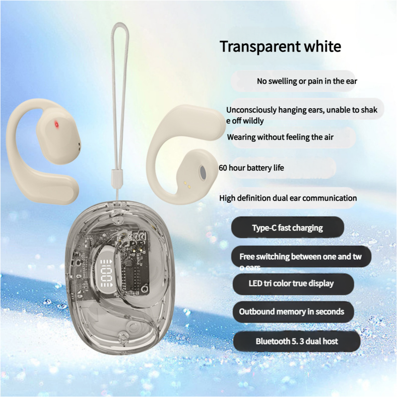 V888-ELOSUNG29308-202505261538-00 OWS Open-Ear TWS Earbuds with AI Translation - Bluetooth 5.4, 360 ACS Sound, LED Display Case(White) - Image 1