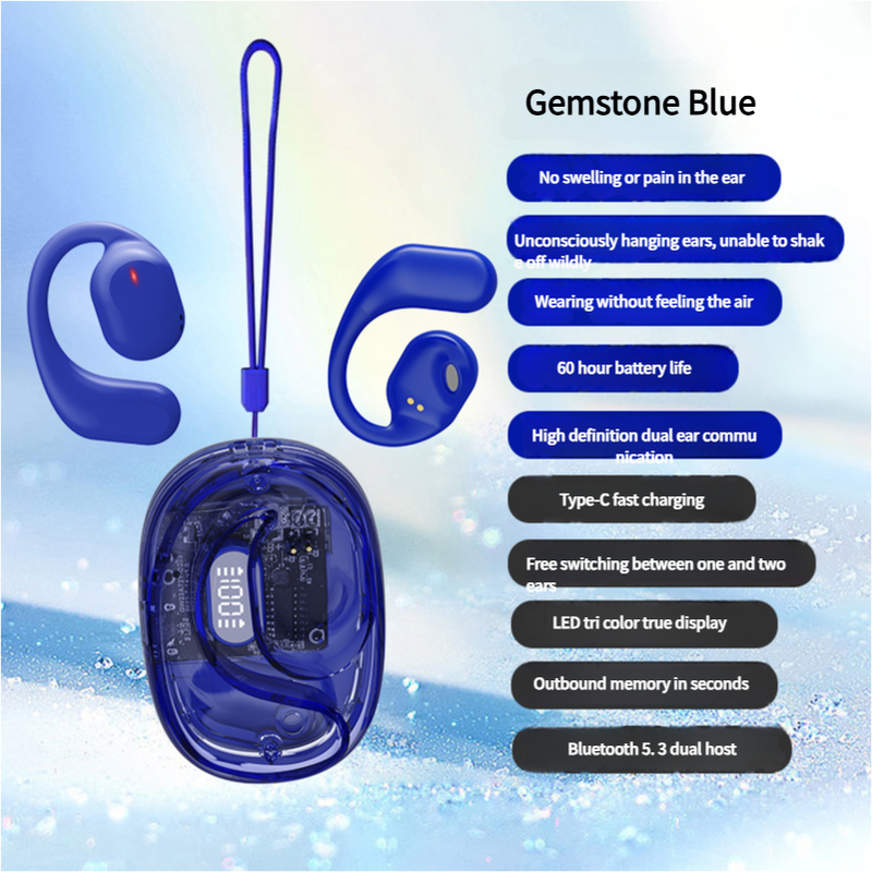 V888-ELOSUNG29309-202505261538-00 OWS Open-Ear TWS Earbuds with AI Translation - Bluetooth 5.4, 360 ACS Sound, LED Display Case(Blue) - Image 1