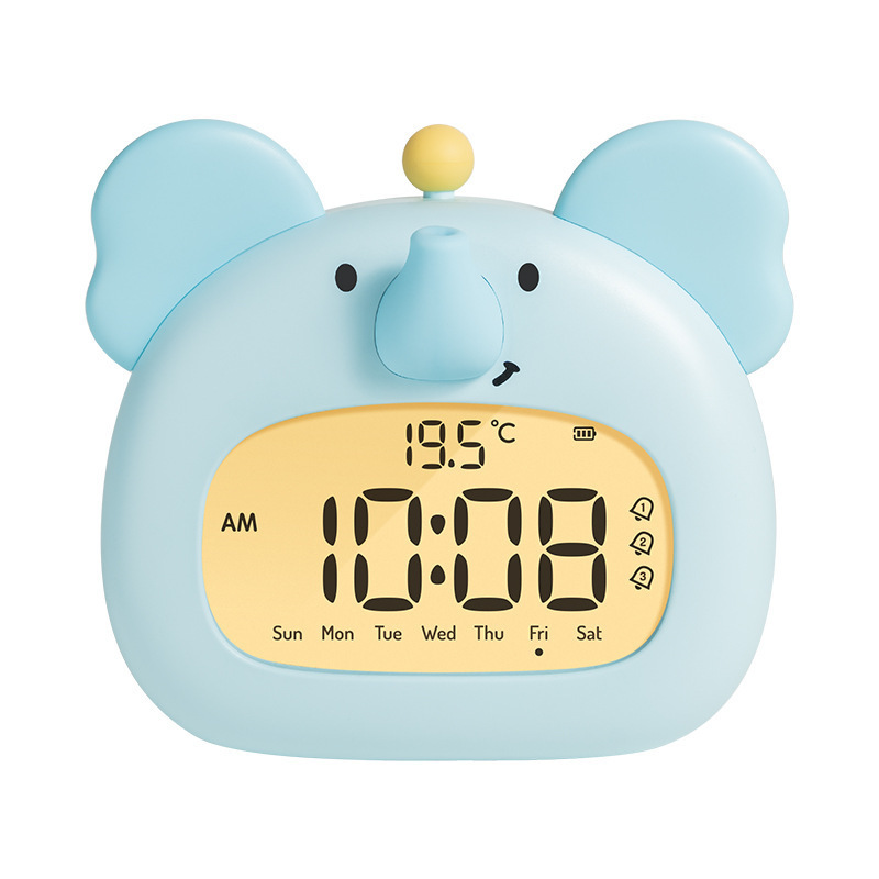 V888-ELOSUNG29488-202506041845-00 Cute Animal Digital Alarm Clock with Night Light, Temperature & Countdown Timer(Blue elephant) - Image 1