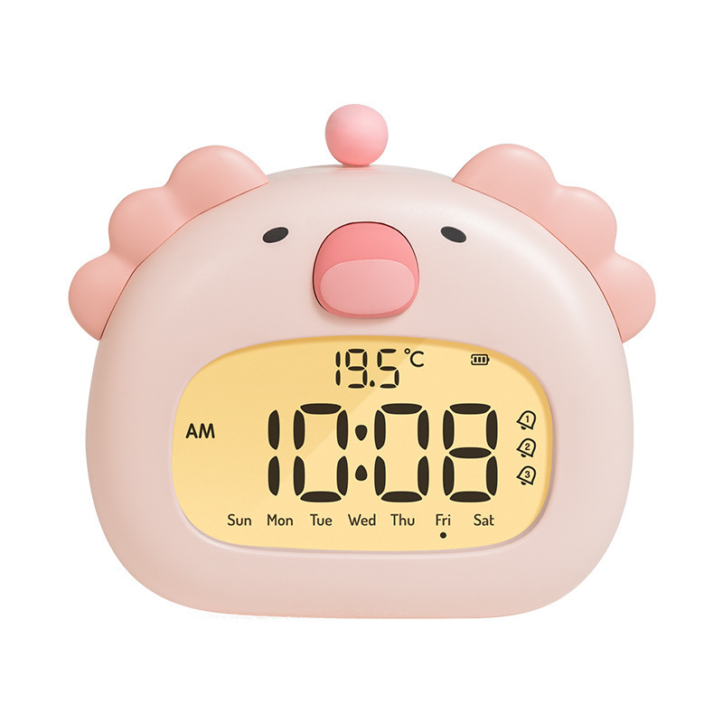 V888-ELOSUNG29490-202506041846-00 Cute Animal Digital Alarm Clock with Night Light, Temperature & Countdown Timer(Pink salamander) - Image 1