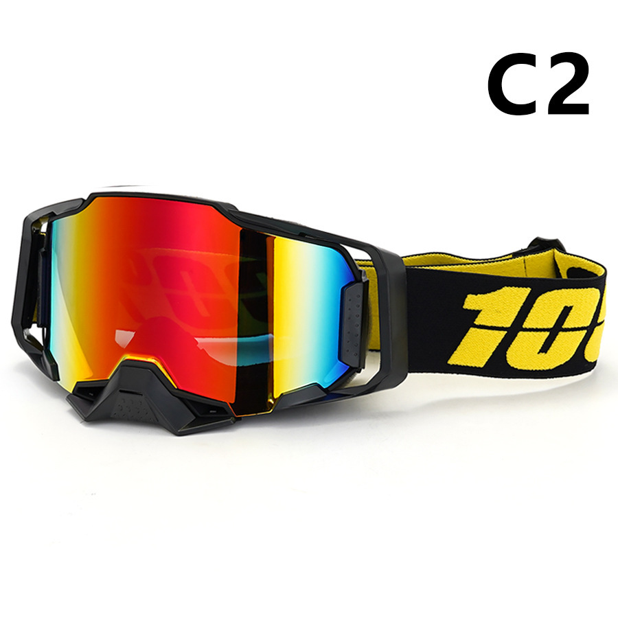 V888-ELOSUNG29557-202506051743-00 Professional Motocross & Ski Goggles - HiPER Lens, TPU Frame(Black frame with yellow belt and red lens) - Image 1