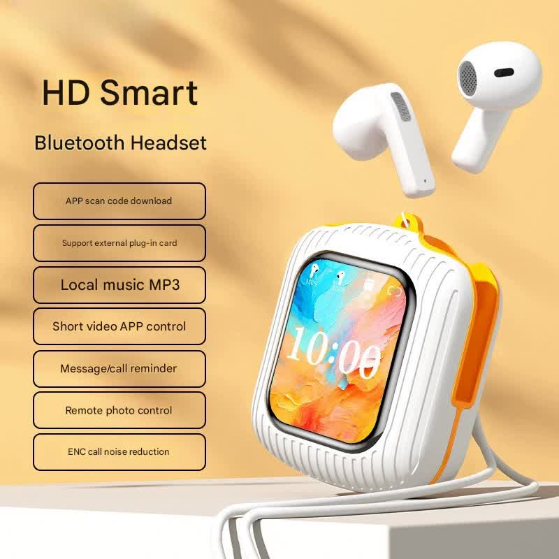 V888-ELOSUNG29806-202506190632-00 Smart Touch Wireless Headset with MP3 Player & Display - Caller ID, App Control, ENC Noise Reduction(White orange) - Image 1