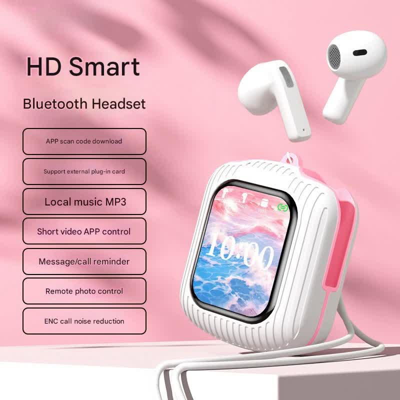 V888-ELOSUNG29808-202506190633-00 Smart Touch Wireless Headset with MP3 Player & Display - Caller ID, App Control, ENC Noise Reduction(White pink) - Image 1