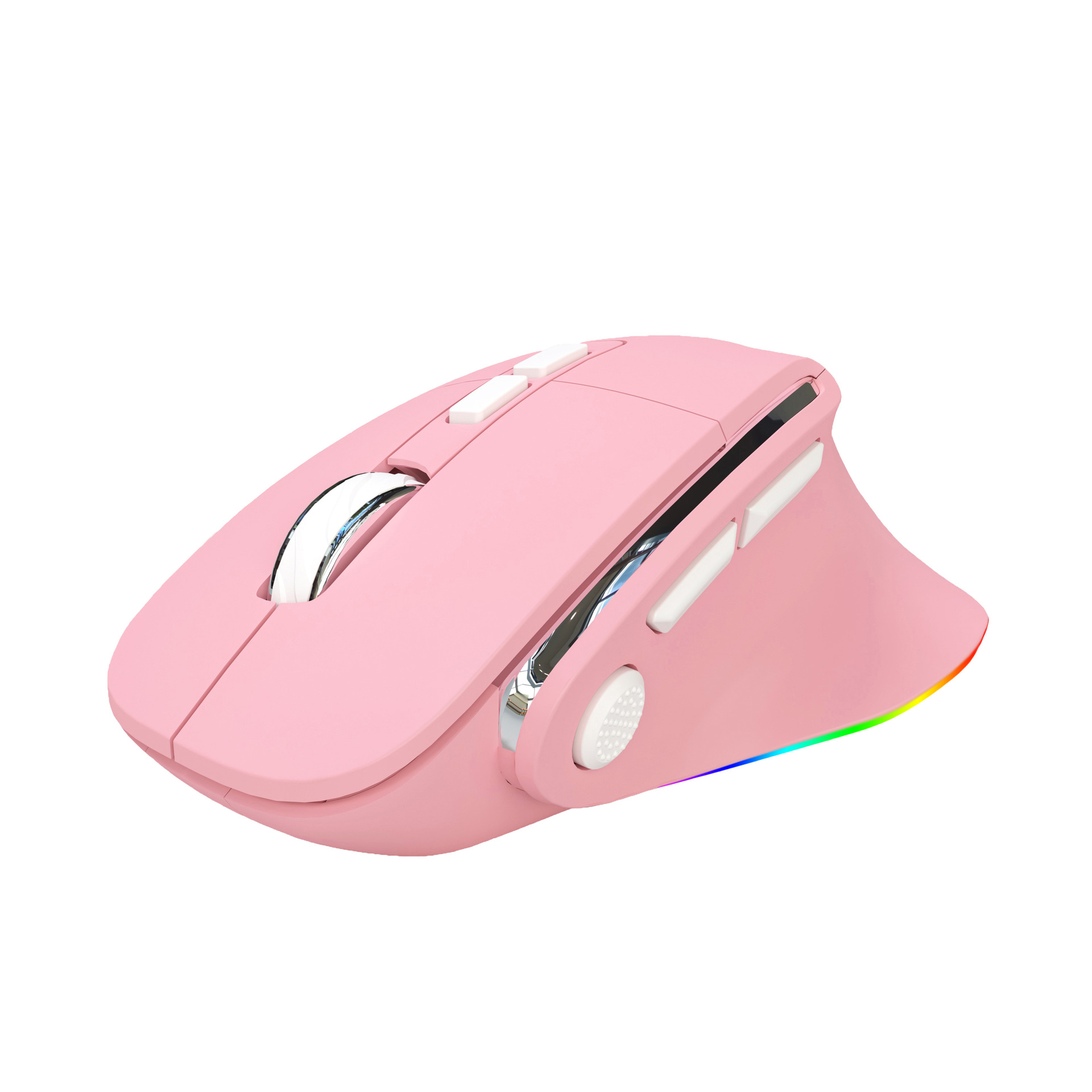 V888-ELOSUNG29852-202506191330-00 Ergonomic Vertical Wireless Mouse - Dual Mode (2.4G + Bluetooth), RGB Light, Rechargeable 500mAh Battery(Pink) - Image 1