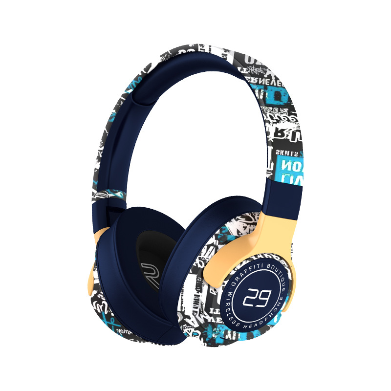V888-ELOSUNG29918-202506191137-00 Trendy Graffiti Wireless Over-Ear Headphones - Bluetooth 5.1, HIFI 360 Surround Sound, 12H Playtime, Low Latency(blue) - Image 1