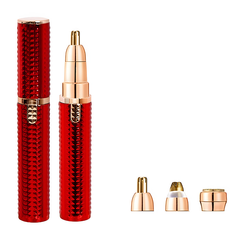 V888-ELOSUNG29997-202506191325-00 3-in-1 Rechargeable Electric Trimmer for Women - Nose, Eyebrow & Facial Hair Remover with Washable Heads & LED Light(red) - Image 1