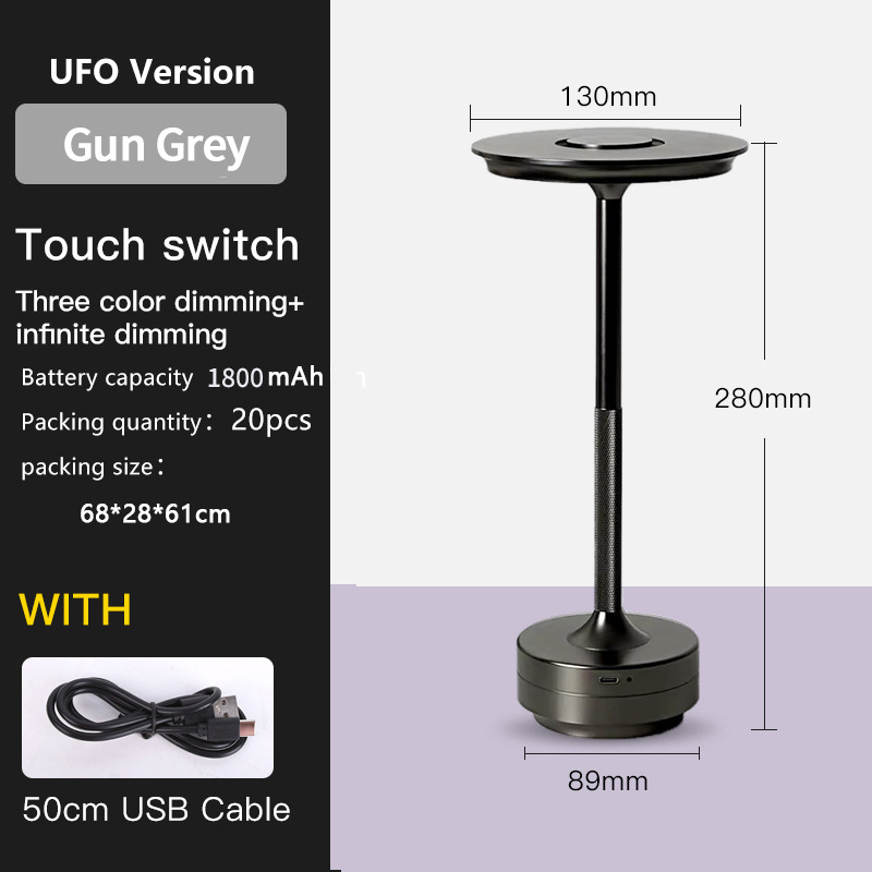 V888-ELOSUNG30021-202505131630-00 UFO Version LED Desk Lamp - Gunmetal Gray Touch Switch with Dimming and USB Cable - Image 1