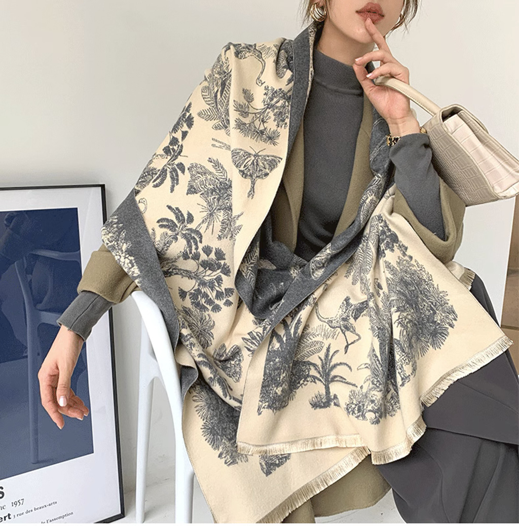 V888-ELOSUNG31040-202505231348-00 Gray beige Luxury Soft Printed Pashmina Style Wrap - Large Scarf for Women (185x65cm) - Image 1