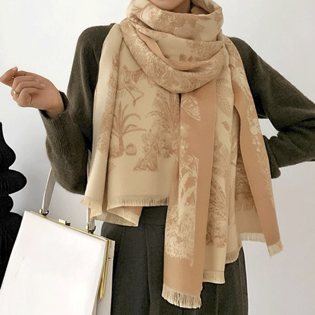 V888-ELOSUNG31041-202505231348-00 Camel yellow Luxury Soft Printed Pashmina Style Wrap - Large Scarf for Women (185x65cm) - Image 1