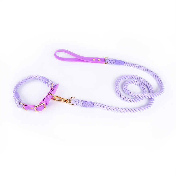 V888-ELOSUNG31083-202505231207-00 Premium Leather Pet Collar and Leash - Soft, Strong Braided Rope (Purple - Size L) - Image 1