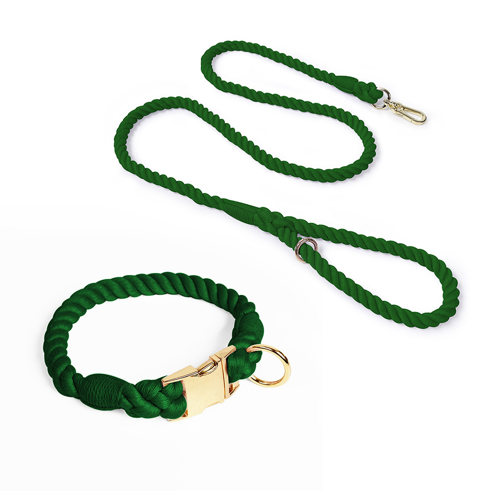V888-ELOSUNG31086-202505231233-00 Handmade Gradient Rope Dog Collar & Leash Set - Colorful Braided Cotton (Dark green - Size M) - Image 1