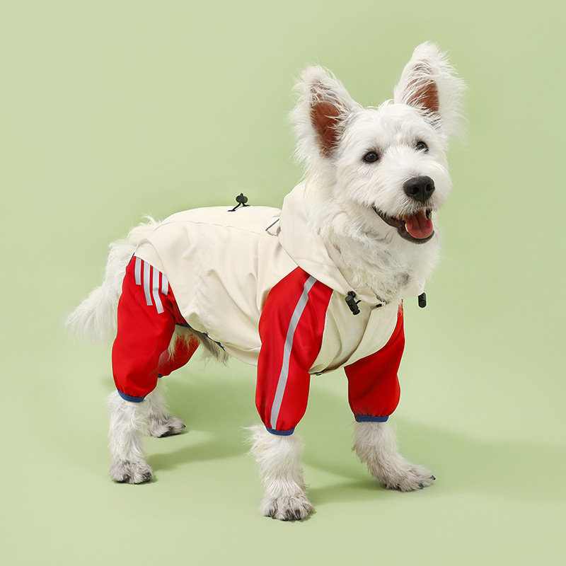 V888-ELOSUNG31096-202505231248-00 Colorblock (Beige red) Dog Raincoat - Waterproof with Hood and Reflective Strips (Size S) - Image 1