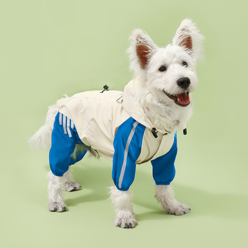 V888-ELOSUNG31105-202505231321-00 Colorblock (Beige blue) Dog Raincoat - Waterproof with Hood and Reflective Strips (Size L) - Image 1