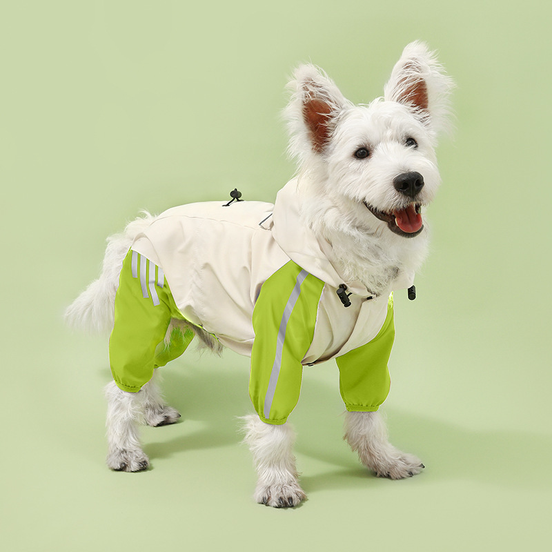 V888-ELOSUNG31182-202505281123-00 Colorblock (White Green) Dog Raincoat - Waterproof with Hood and Reflective Strips (Size XL) - Image 1