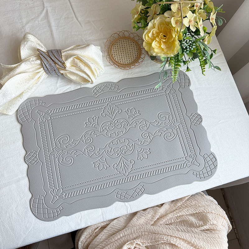 V888-ELOSUNG31208-202505281035-00 4 pcs Decorative Faux Leather Placemats - Unique Shape, Beautiful Packaging (Light gray) - Image 1