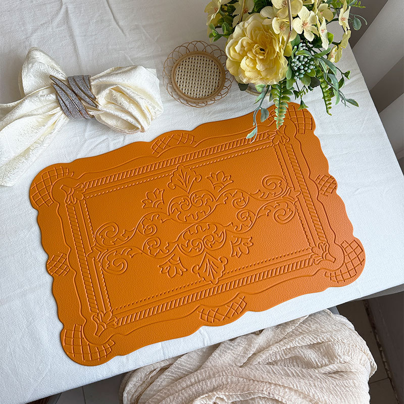 V888-ELOSUNG31235-202505281045-00 4 pcs Decorative Faux Leather Placemats - Unique Shape, Beautiful Packaging (Yellow) - Image 1