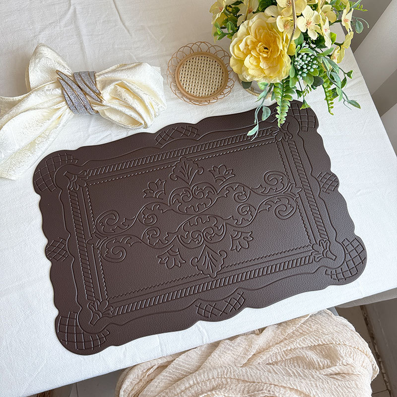 V888-ELOSUNG31251-202505301148-00 4 pcs Decorative Faux Leather Placemats - Unique Shape, Beautiful Packaging (Coffee) - Image 1
